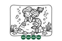 Cute Mermaid Illustration Coloring Page Design Product Image 1