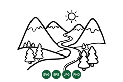 Hand Drawn Mountain River Landscape Vector Design Product Image 1