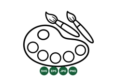 Line Art Artist Paint Palette With Brushes Vector Product Image 1