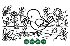 Hand Drawn Bird And Worm Vector Illustration Product Image 1