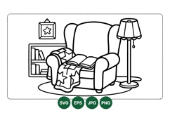 Line Art Cozy Reading Chair With Lamp Illustration Product Image 1