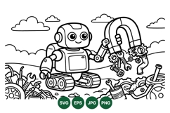 Hand Drawn Robot Magnet Clipart Illustration Product Image 1