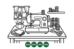 Hand Drawn Sewing Machine And Craft Tools Illustration Product Image 1