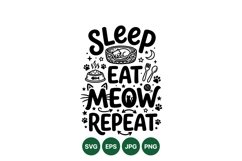 Funny Cat Sleep Eat Meow Repeat SVG Design Product Image 1