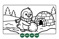 Adorable Winter Penguin Playing Near Igloo Illustration Product Image 1