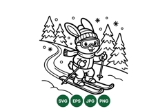Hand Drawn Skiing Bunny Winter Line Art Illustration Product Image 1