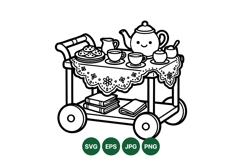 Hand Drawn Tea Cart Illustration For Crafts Product Image 1