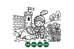 Hand Drawn Knight With Shield And Castle Illustration Product Image 1