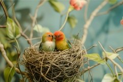Serene Birds couple sitting in nest. Generate ai Product Image 1