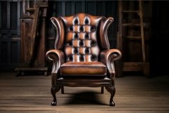 Elegant vintage leather armchair in wooden interior Product Image 1