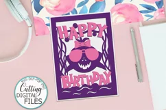 Girl Birthday Shark card for paper cut template svg dxf file Product Image 1
