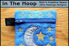Moon and Stars Zipper Bag / Fully Lined, 4X4 HOOP Product Image 1