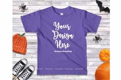Halloween Purple Navy Kids Shirt Mockup Teen Flat Lay Product Image 1