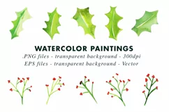 Watercolor Christmas Holly Leaves Clip Art | PNG EPS Vector Product Image 2