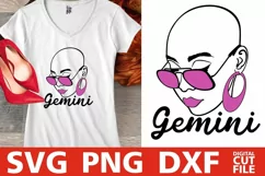 Gemini Zodiac Sign svg, Bald Woman in Glasses svg, Melanin Product Image 1