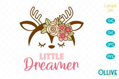 Baby Deer Little Dreamer SVG | Floral Deer SVG Product Image 1