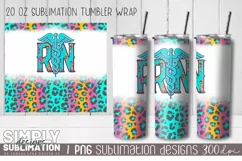 Neon Leopard RN Nurse 20 oz Tumbler Wrap| Png Product Image 1