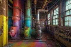 Colorful abandoned industrial facility interior Product Image 1