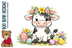 Whimsical Easter Cow Clipart Product Image 1