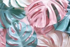 Pink and Blue Tropical Leaves Background Wallpaper Product Image 1
