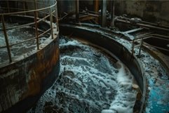 Aeration tank in a wastewater treatment plant with bubbling Product Image 1
