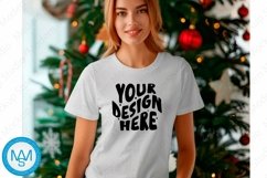 Bella Canvas 3001 Christmas, Woman white Tshirt Mockup Product Image 1