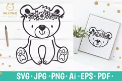 Little Bear with Flowers Crown Svg , Baby Bear Cut File, Ted Product Image 1