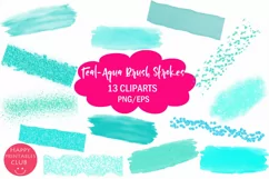 Teal-Aqua Brush Strokes Clipart I Brush Strokes Clipart Product Image 1