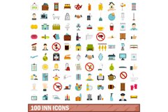 100 inn icons set, flat style Product Image 1