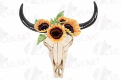 Bull Skull with sunflowers clip art. Indian tribal decor Product Image 1