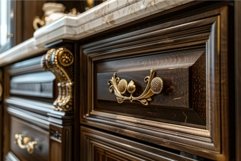 Elegant wooden cabinet door with golden handle detail showin Product Image 1