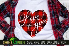 Valentines SVG Love You Buffalo Plaid Heart SVG, PNG EPS DXF Product Image 1