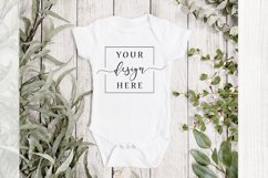 Rustic Baby Bodysuit Mockup Farm House Style w/Green Plants Product Image 1