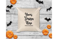 Halloween Beige Throw Pillow Mockup, Square Fall Cushion Product Image 1