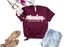 Bella Canvas 3001 Maroon Flat Lay T-shirt Mockup Product Image 1