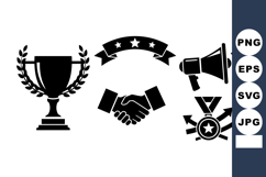 Achievement Trophy Medal and Handshake Icon Set Bundle Product Image 1