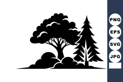 Black Silhouette Tree And Bush Vector Set Product Image 1