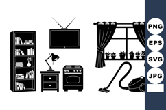 Modern Black Silhouette Home Decor Vector Set Product Image 1