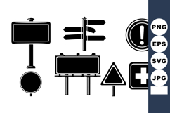 Minimalist Black Road Sign Vector Icon Set Product Image 1