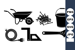Vector Gardening Tools Silhouette Clipart Set Product Image 1