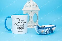 Mug Mockup 11 Oz Blank White Coffee Cup Blue Handle Summer Product Image 1