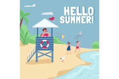 Beach safety, lifeguard tower social media post mockup Product Image 1
