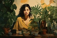 Serene woman surrounded by houseplants indoors Product Image 1