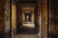 Mysterious abandoned hallway in derelict building Product Image 1