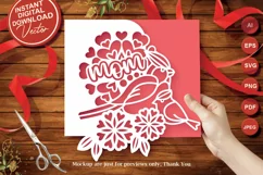 Papercut Mom with Baby Bird and Hearts Card Cover Template Product Image 1