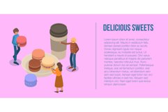 Delicious sweet macaroon banner, isometric style Product Image 1