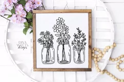 Mason Jar Floral Arrangement Trio - Farmhouse SVG DXF EPS AI Product Image 1