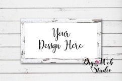 Wood Sign Mockup - White Distressed Wood Frame on Shiplap Product Image 1