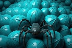 Spider with Blue Balls Background Wallpaper Product Image 1