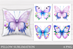 Butterfly Flowers Sublimation. Butterfly Pillow Sublimation Product Image 1